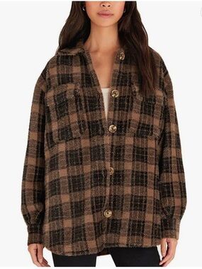Z Supply Plaid Tucker Shirt Jacket In Brown Khaki Size XS Streetwear Cozy